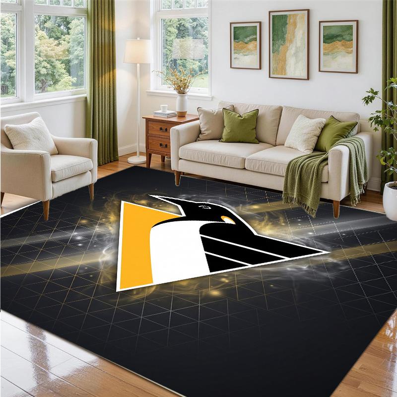 Pittsburgh Penguins Design Crystal Velvet Rug Soft Decorative Mat for Bedroom Entrance