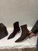 Pointed thin heel short boots women's suede rivets decorative temperament thin thin boots autumn and winter women's boots