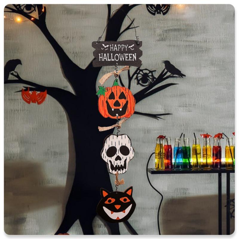 Halloween front door hanging pumpkin witch ghost flag logo Halloween home haunted house door decoration scene arrangement