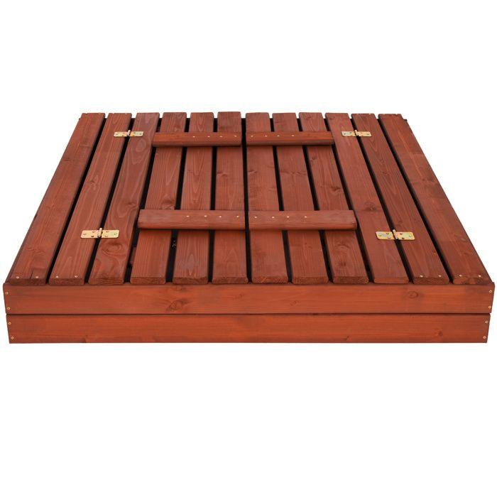 Bac à sable en bois - Springos® - 120 x 120 cm - Avec bancs - Bâche de protection - Imprégné