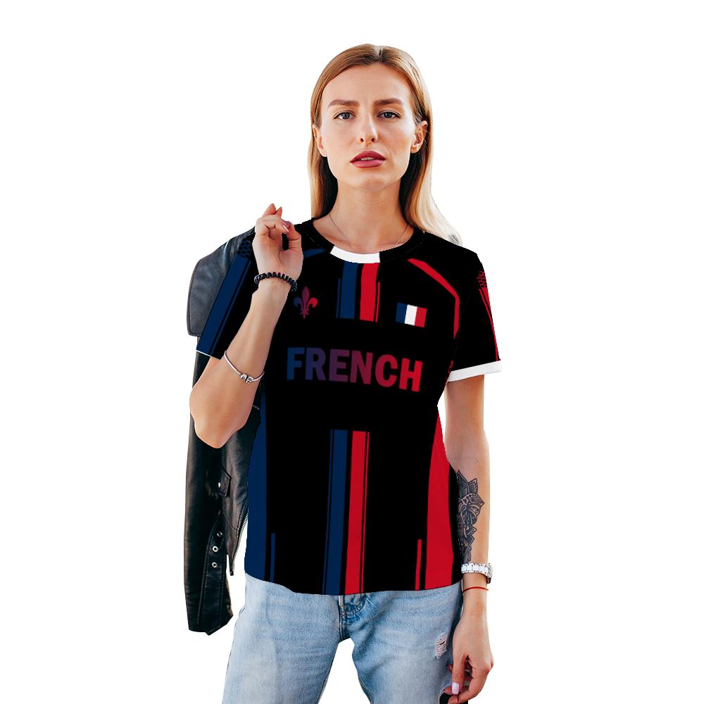 French Flag Printed Football T-shirt Breathable Sports Jersey Street Tops Unisex Casual Graphic Tee