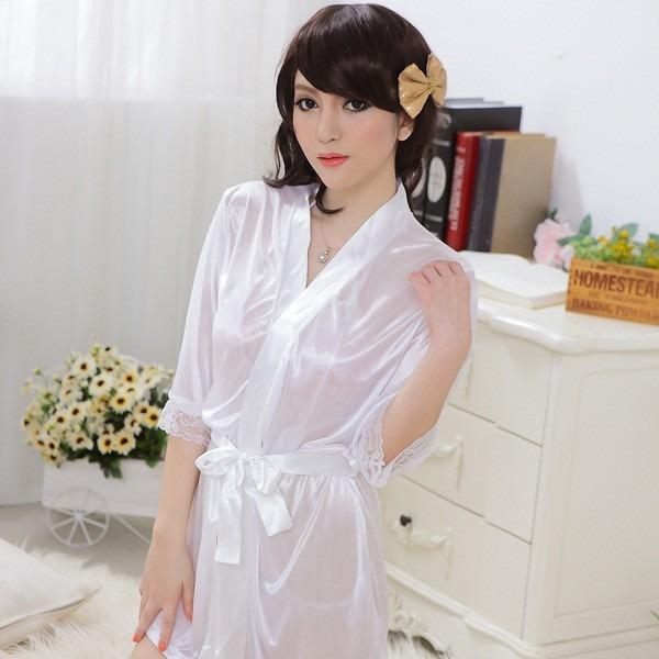 Fun underwear high-end long-sleeved ice silk nightgown pure desire sexy home bathrobe smooth large size fun