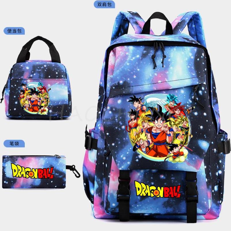 Dragon Ball Peripheral Cartoon Printed Backpack 3PCS Set Student School Bag Shoulder Bag Pencil Case Set