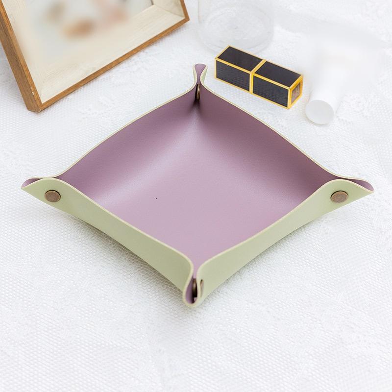 1PC 25x25cm Nordic Style Leather Storage Tray Desktop Organizer For Key Jewelry Cosmetic Storage Box Folding Organizer Home Deco