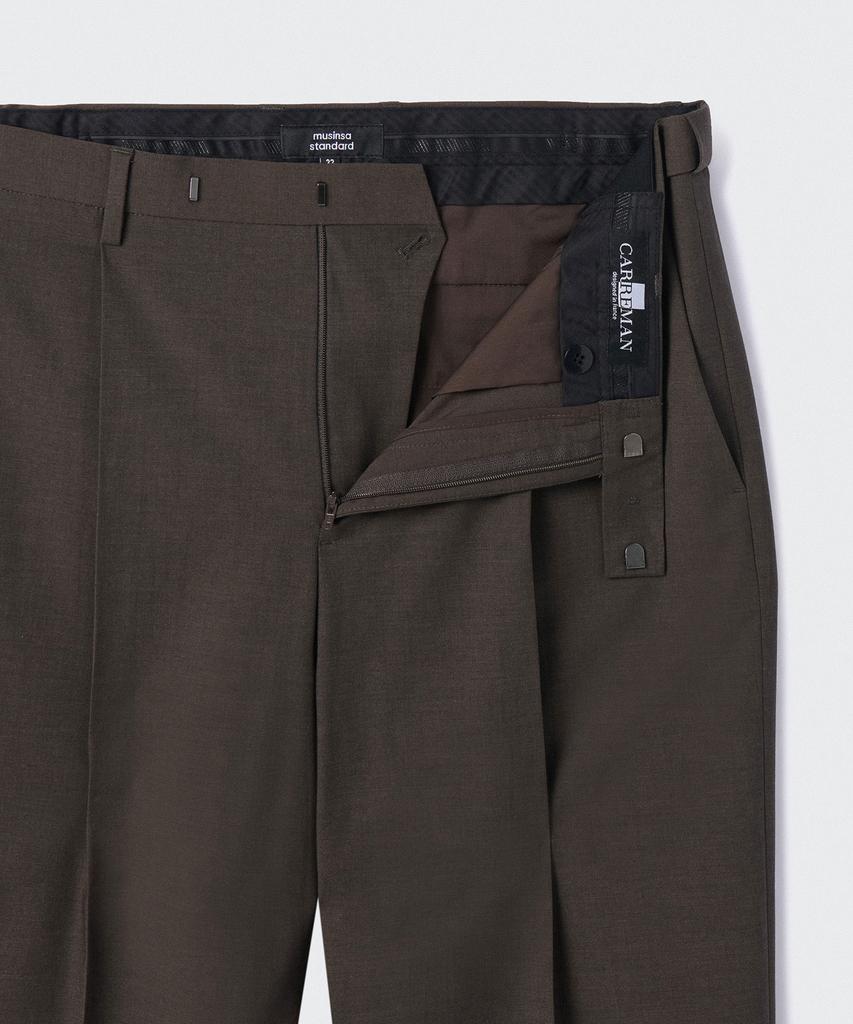 Musinsa Standard Light Plain One-Pleat Wide Hidden Elastic Waist Slacks [Brown]
