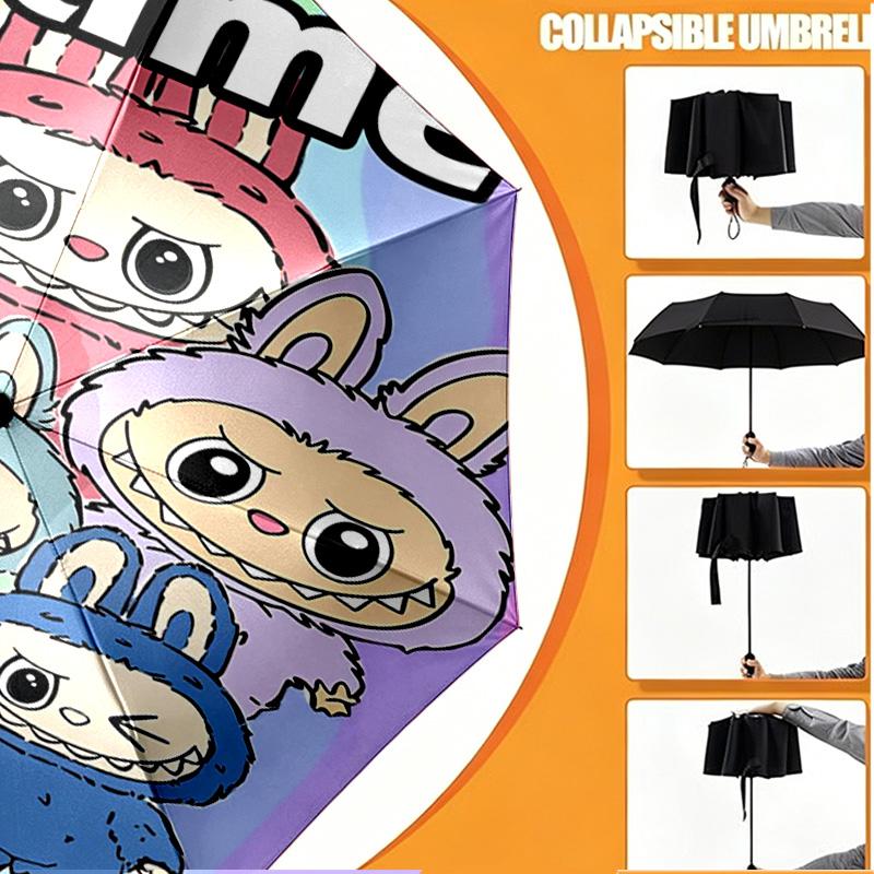 Custom Name Personalized Labubu Print Umbrella, Auto Open Close, 8‑Rib Sturdy Frame, Commute Camping Hiking Use, Birthday Gift