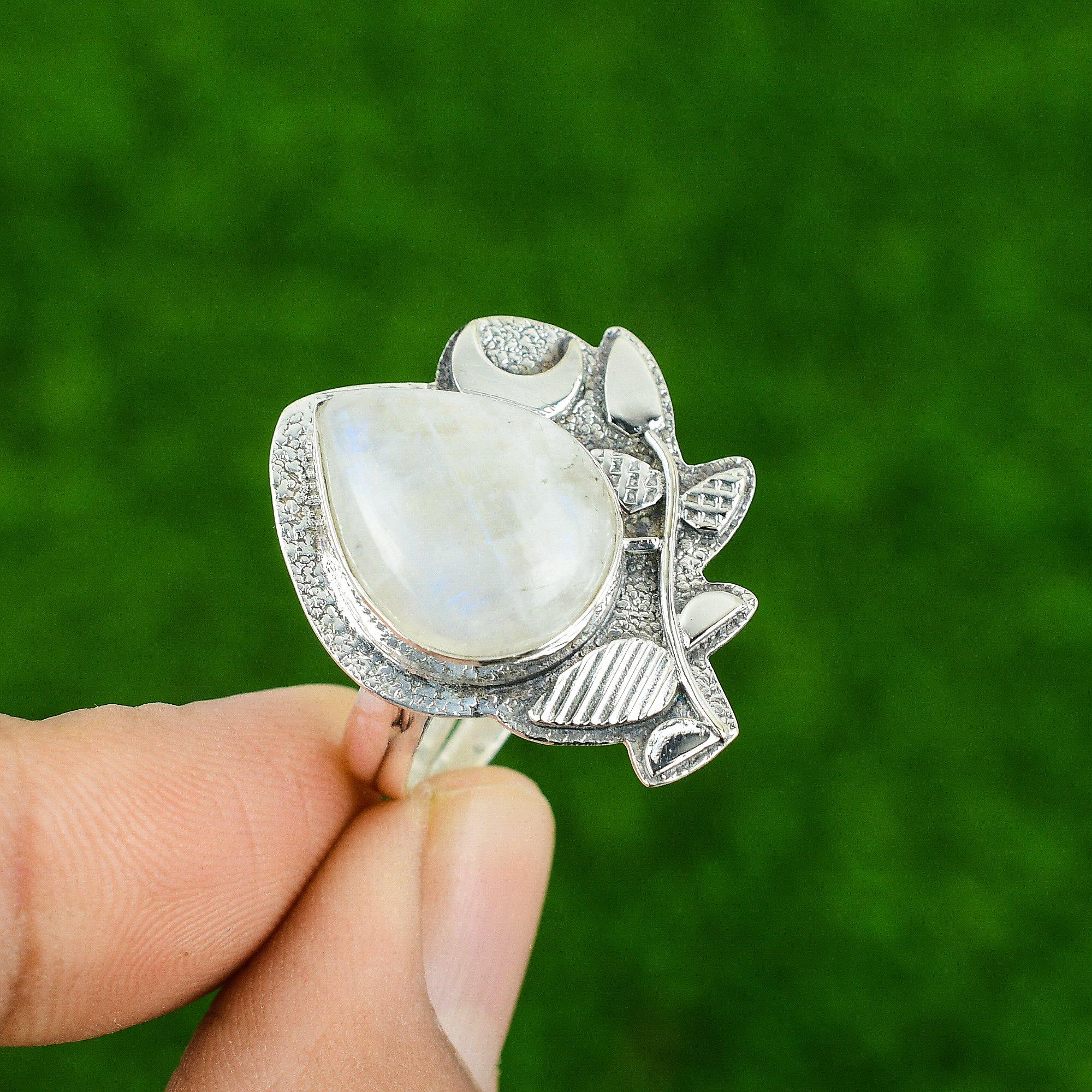 

925 Silver Crown Chakra Rainbow Moonstone Stone Daughter Statement Ring Jewelry Adjustable