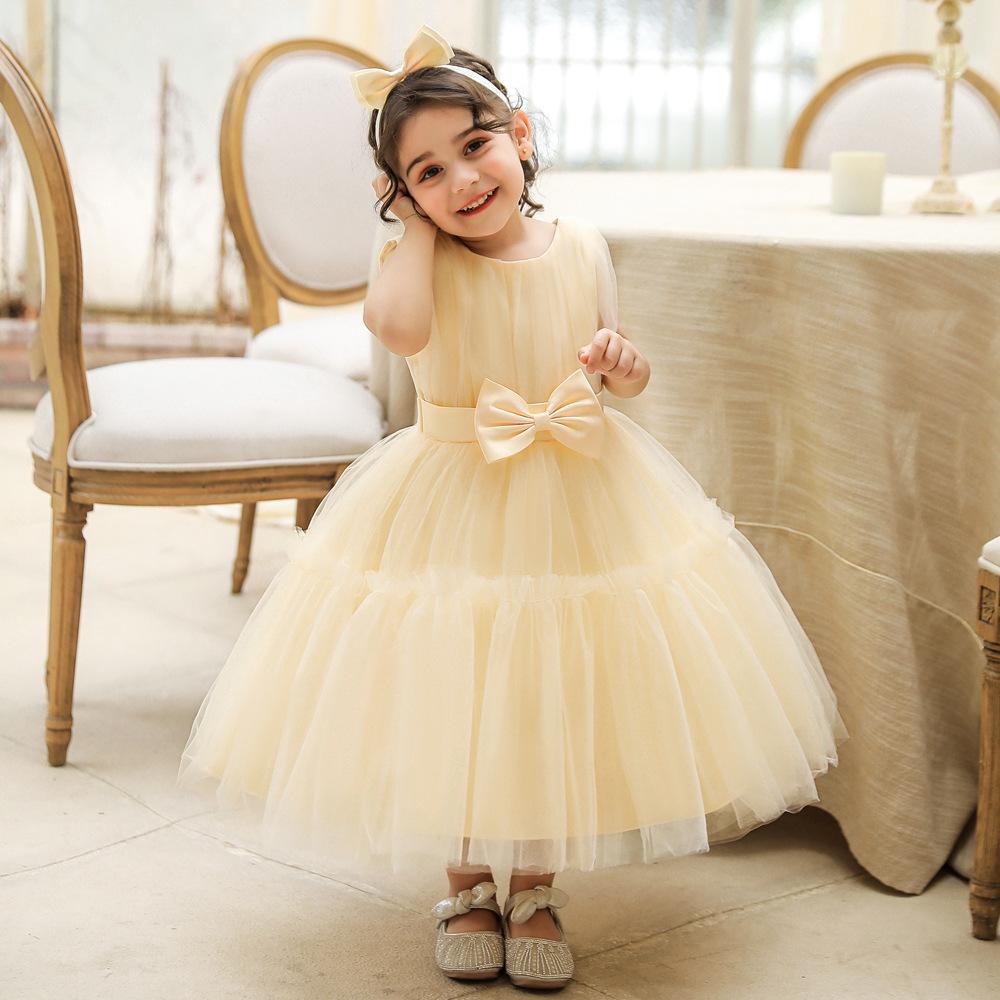 New Cross-Border Princess Mesh Evening Dress for Girls - Puffy Flower Girl Costume for Birthdays and Performances