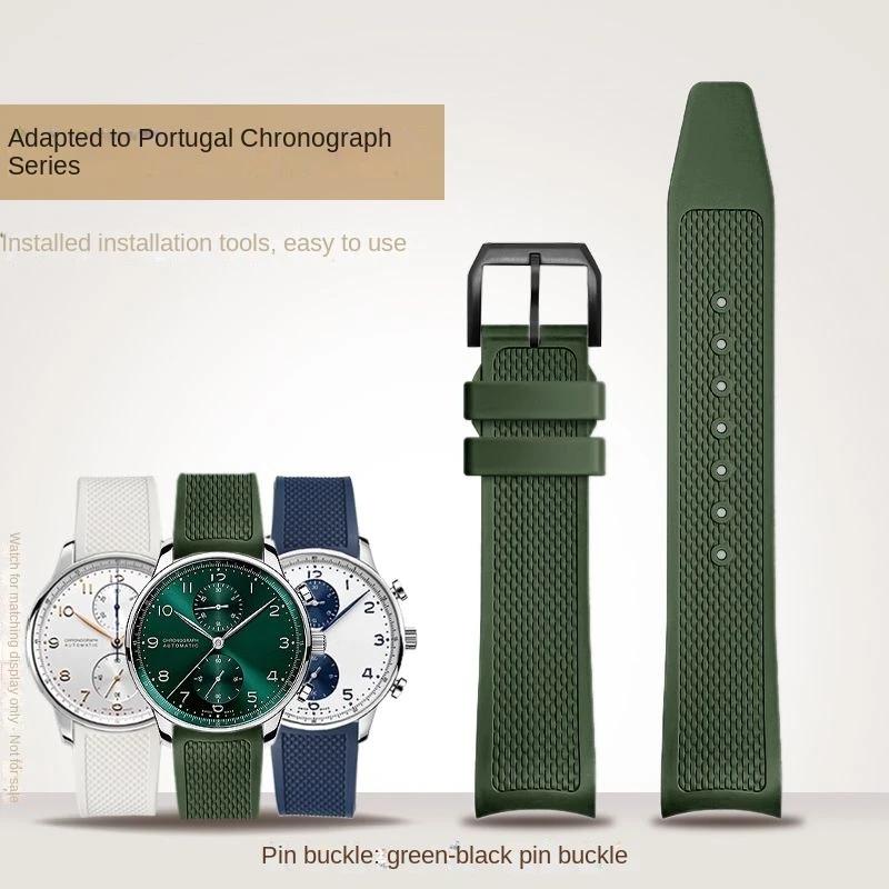 20mm New Metal Curved End Woven FKM Rubber Strap for IWC Portugal IW371609 1620 Series fluororubber watch Bracelet Watchband