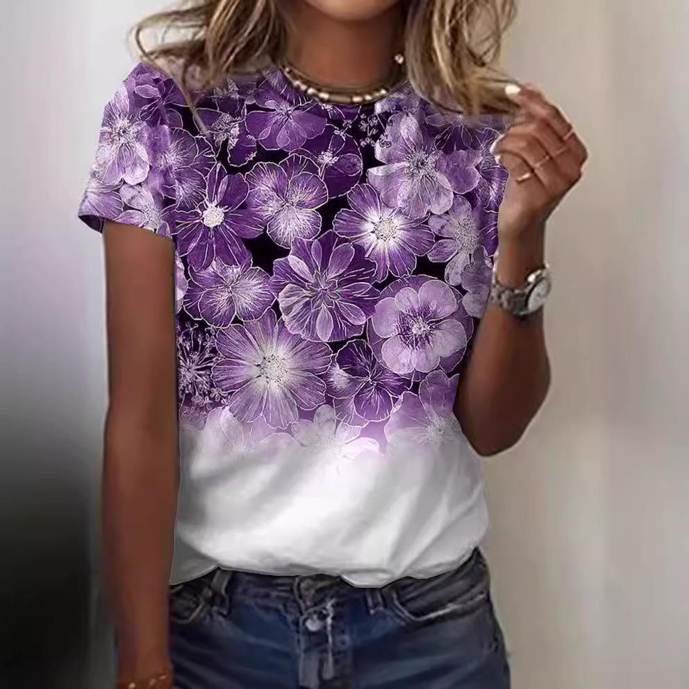 Women's T-shirt Summer 3D Printed Round Neck Short Sleeve T-shirt Women's Tops