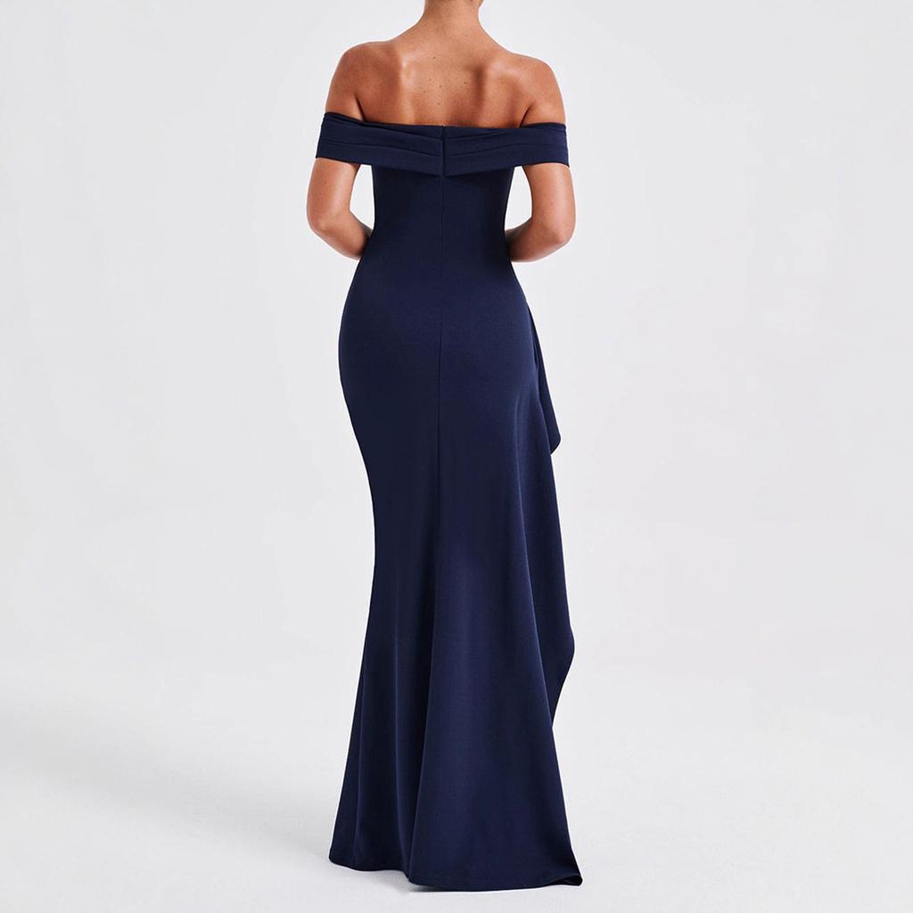 Summer European and American Tube Top Sexy Dress One-word Collar Halter Split Long Dress