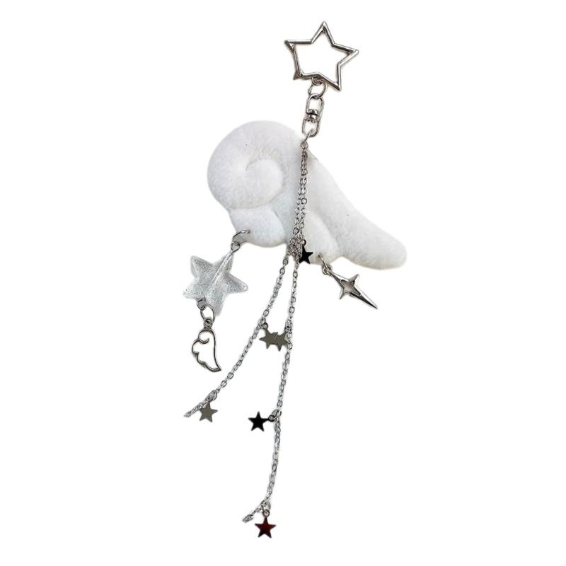 

Star Chain Angel Wing Keychain Handmade Craft Alloy Fabric Bag Charm Decoration Lightweight Stylish Gift for Birthdays 1