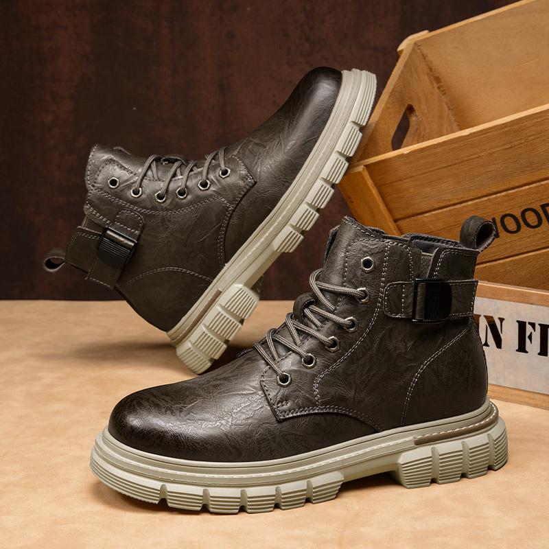Fashion Fashion Motorcycle Ankle Boots for Men Non-Slip Lace-Up Botas Hot Sale Male High Top Shoes Motorcycle Boots Comfy Walking Shoes