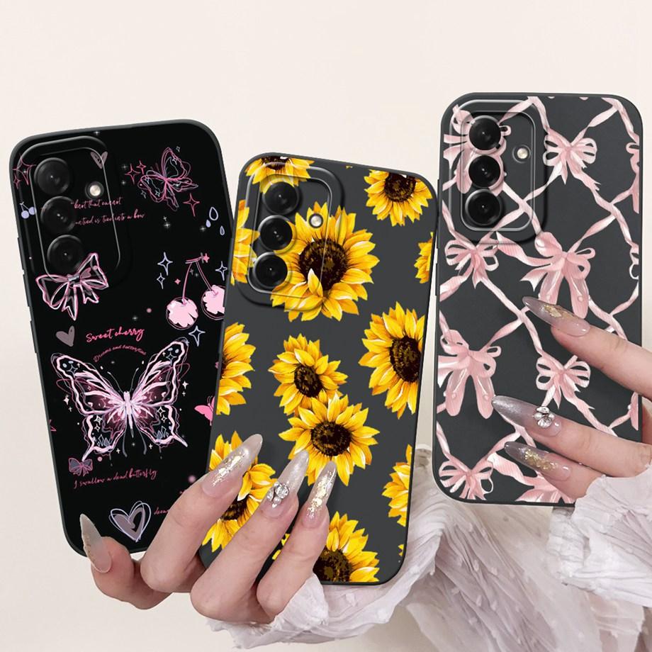 For Samsung Galaxy A56 A36 A26 5G Phone Case Soft Matte Liquid Silicone Back Cover Love Heart Girly Flower Painting Fundas