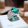 High-definition Zircon Adjustable Ring Heavy Inlaid Emerald  Sterling Silver Ring Women's Party Wedding Rings