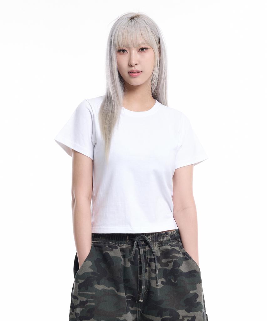 CREAM SODA LAB Women'S Standard Fit Cropped Short Sleeve Tee White