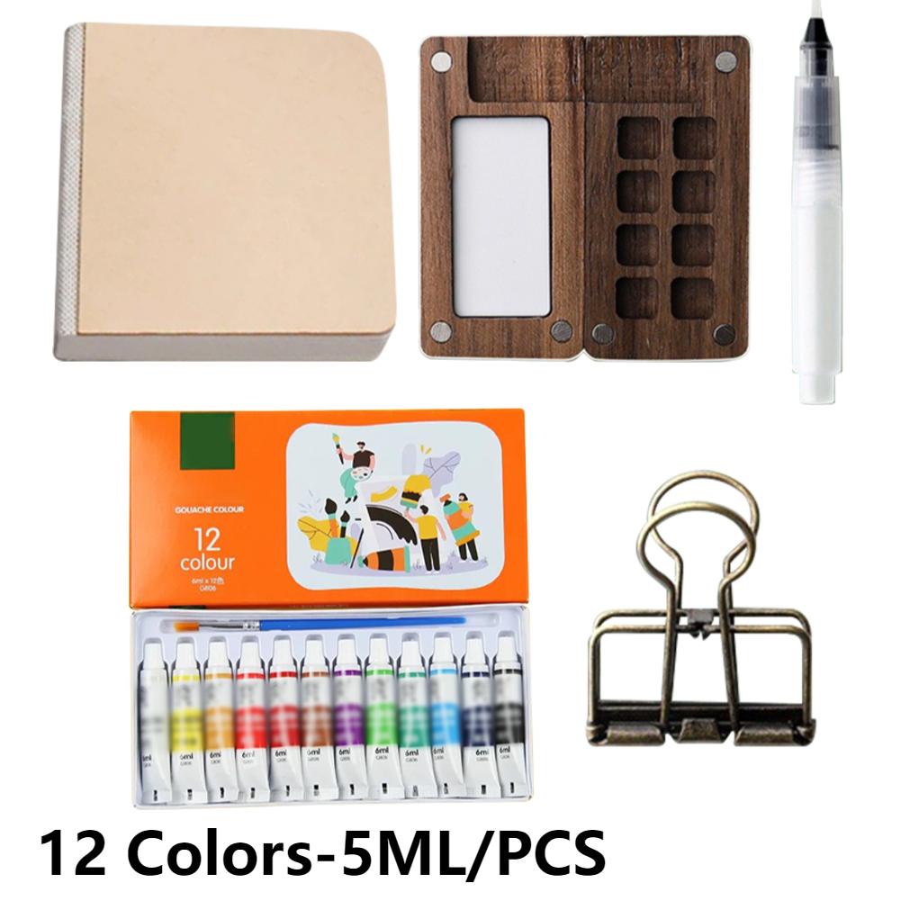 

Portable 8/15 Color Mini Watercolor Paint Box Set Artist Travel Palette Sketching Supplies for Students Gouache Walnut Case