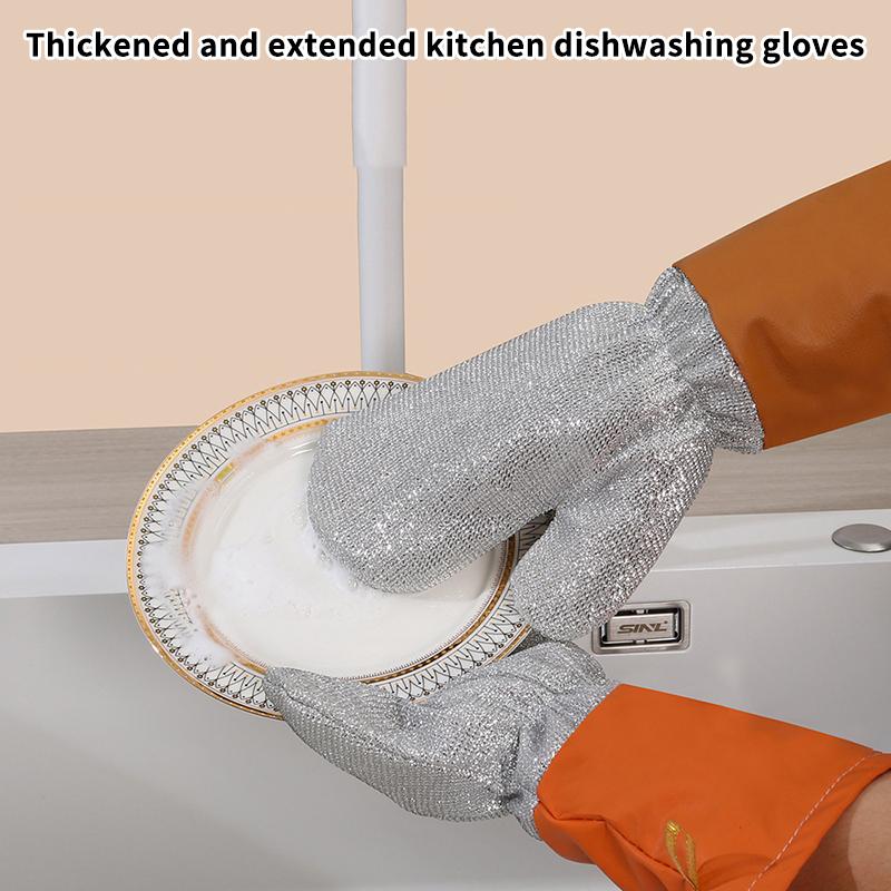 Thickened Silver-Thread Dishwashing Gloves, Waterproof And Heat-Resistant, And Wear-Resistant Kitchen Cleaning Brush. A