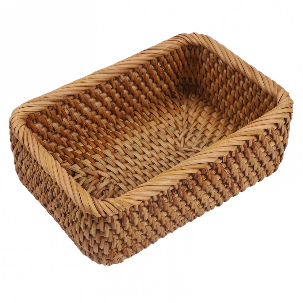 Rattan Hand Woven Square Storage Basket for Fruits and Office Supplies