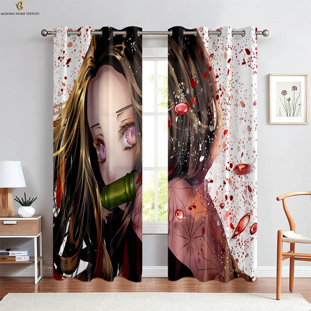 Anime Cartoon Printed Curtains Pink Japanese Curtains Suitable For Bedroom Living Room Kitchen Children's Room Curtains Window