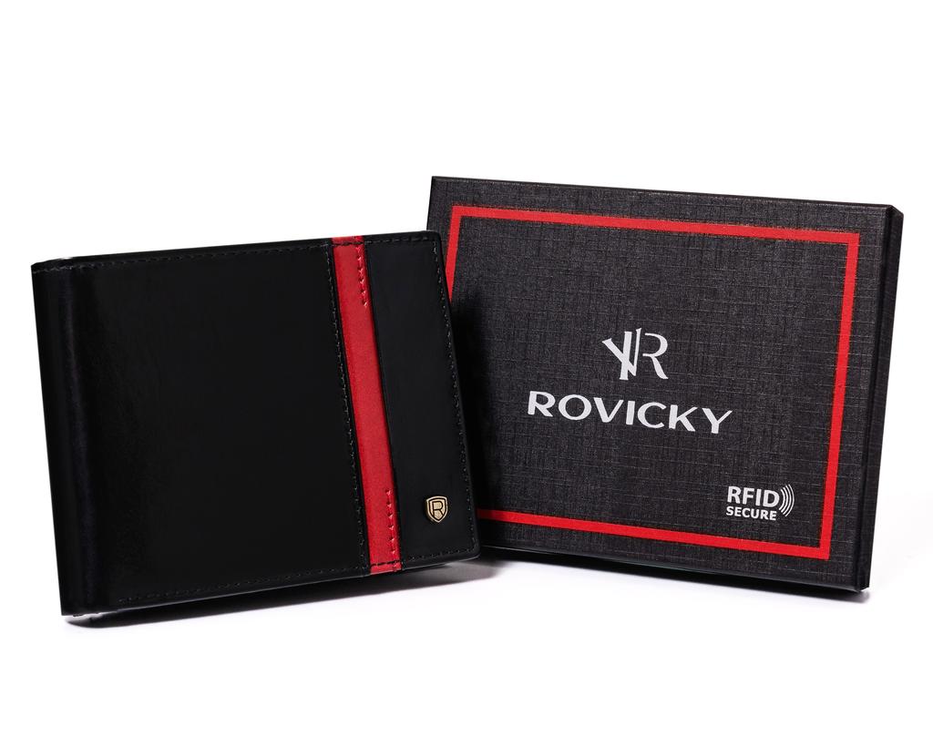 Men's leather wallet with a red strap - Rovicky
