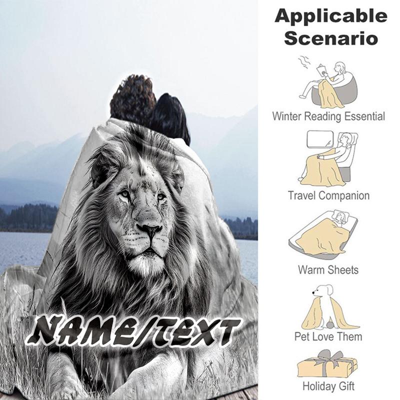 1PC Custom Name Lion Majesty Grass outdooor Flannel blankets Throw Blanket All-Season Throw Gift Bedspread for Couch, Bed, Camping Holiday Birthday gi
