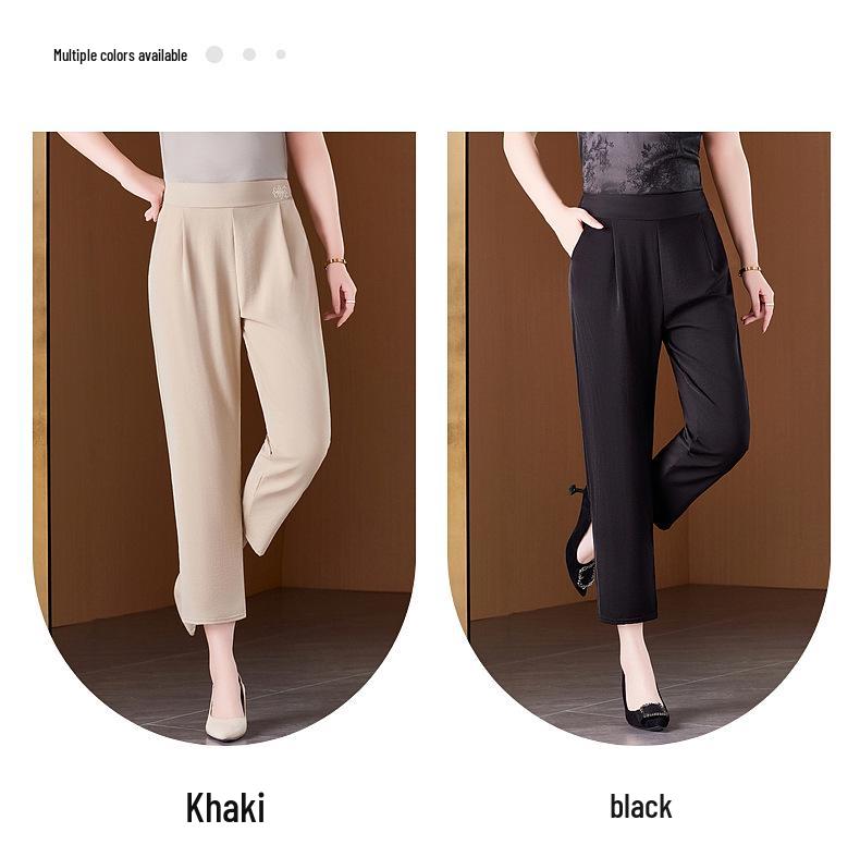 2026 Ice Silk Summer Pants: Lightweight, Versatile, Straight-Leg, Nine-Tenths Length for Middle-Aged and Elderly Women