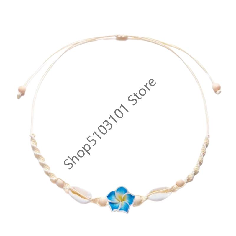 X6HE Handmade Floral Shell Necklace Lightweight Clay Beads Summer Beach Jewelry Piece For Everyday Wear