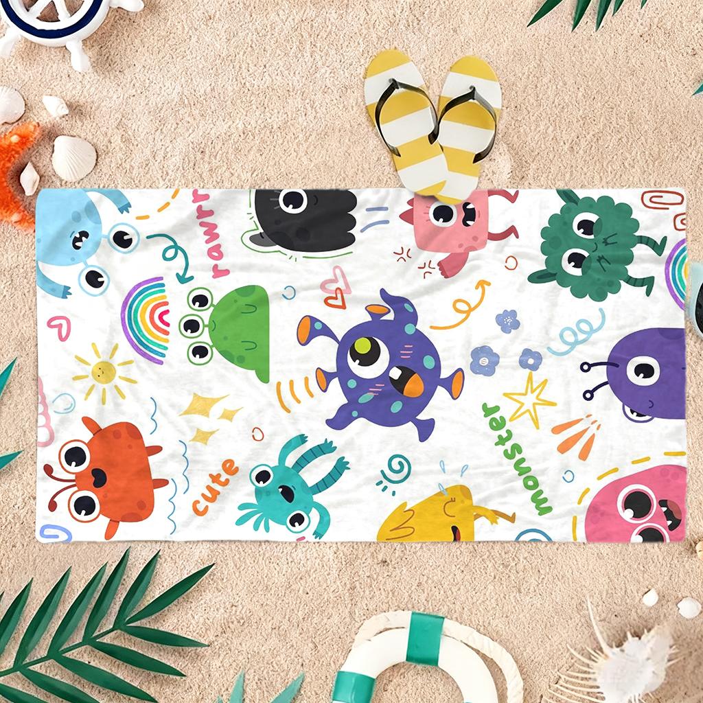 1Pc Cartoon Mini Monster Beach Towel Large Towel Super Absorbent Suitable For Beach Vacation Pool Summer Gift For Children