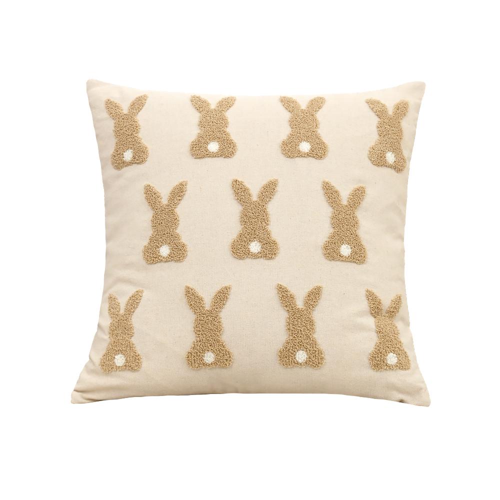 BUYNOW 1PC 2pcs/set Beige Rabbit Embroidered Throw Easter Pillowcase Vintage Country Living Room Sofa Cushion Cover Home Decor