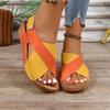 2025 Summer New Thick-soled Fish Mouth Color Matching Foreign Trade Women's Shoes Large Size Velcro Hollow Beach Shoes