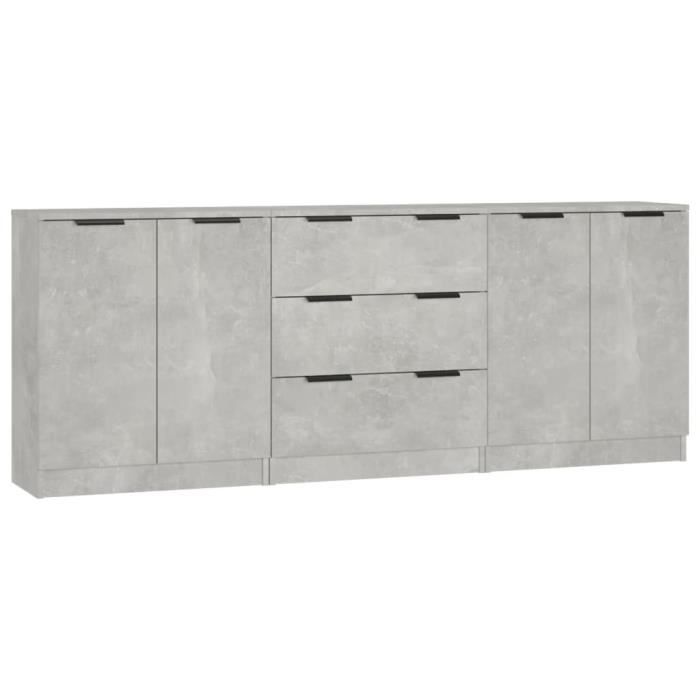 3115783 vidaXL Buffets 3 Pcs Concrete Grey Engineered Wood