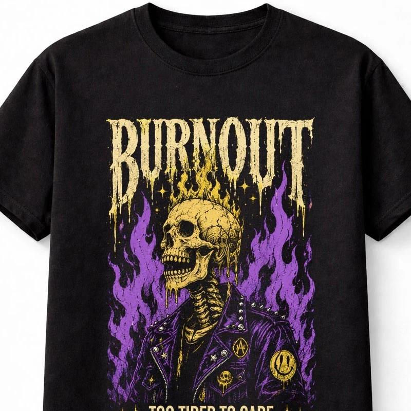 Burnout Skull Flames Gothic Punk Rock Graphic Skeleton Unisex TShirt S