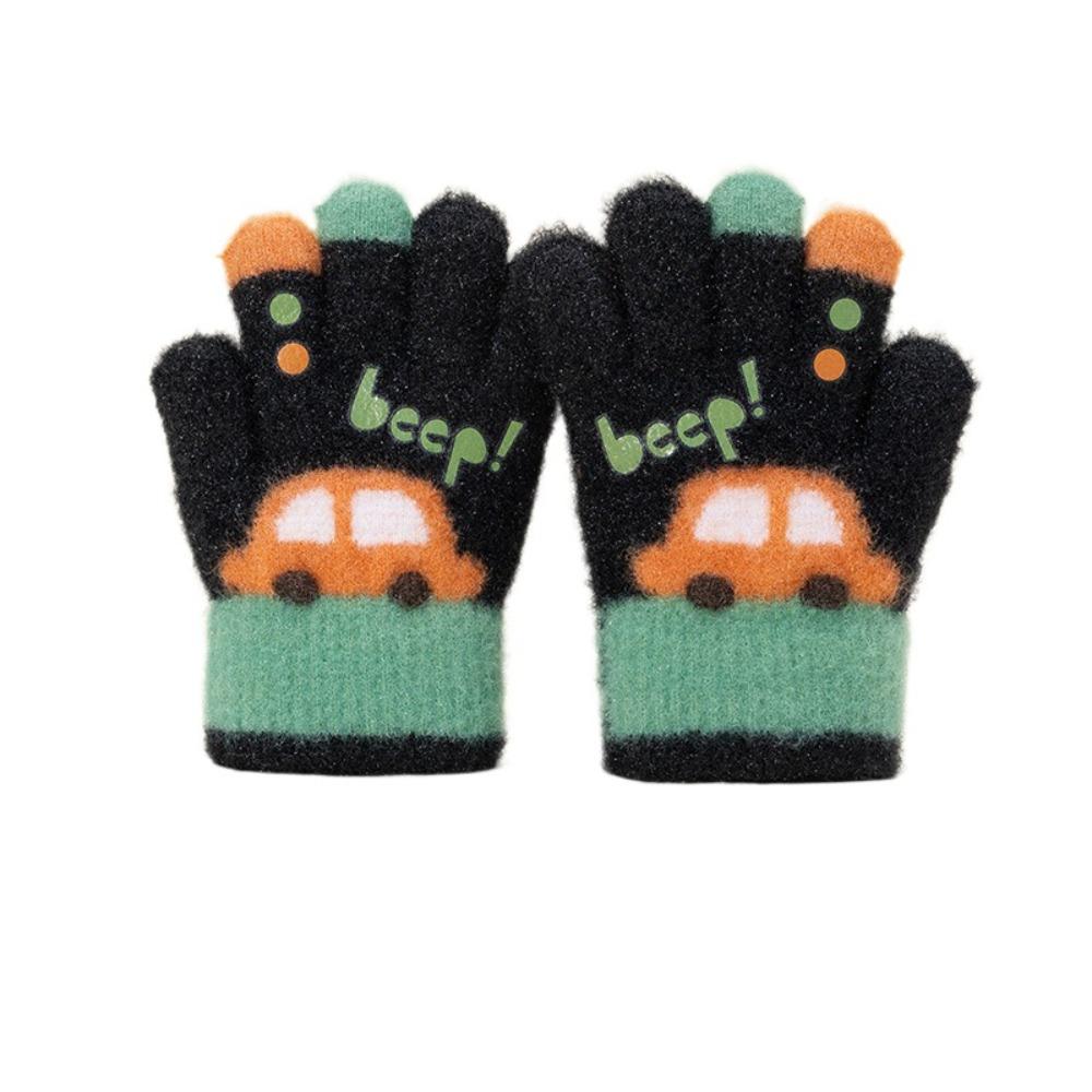 Warm Plush Five-finger Gloves Elastic Kids Gloves Cartoon Car Winter Knitted Gloves  Autumn Winter