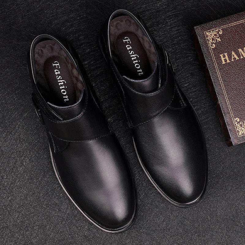 Winter Men Chelsea British Style Black Solid Boots  Derby Leather Fashion High Top Upscale Motorcycle Shoes