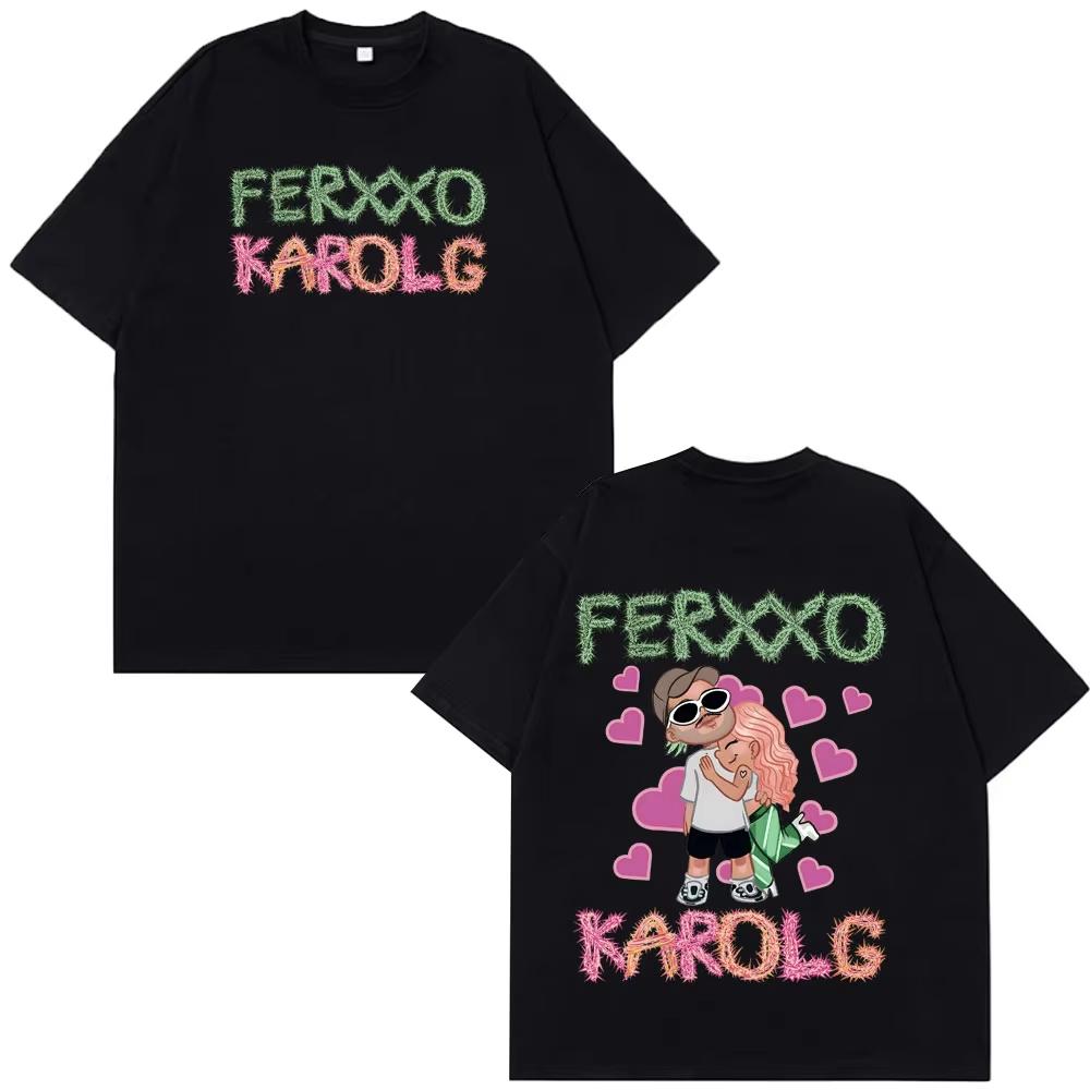 Karol G Feid Ferxxo Popular Print Tees Men Women Fashion Summer Short-sleeved Cotton Loose Casual Hip-hop Male T-shirt Oversized