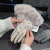 1 Pair Unisex Winter Gloves Thickened Velvet Lined Windproof Touchscreen Rhinestone Decor Anti-slip Cold Weather Prom Party Dating Gloves