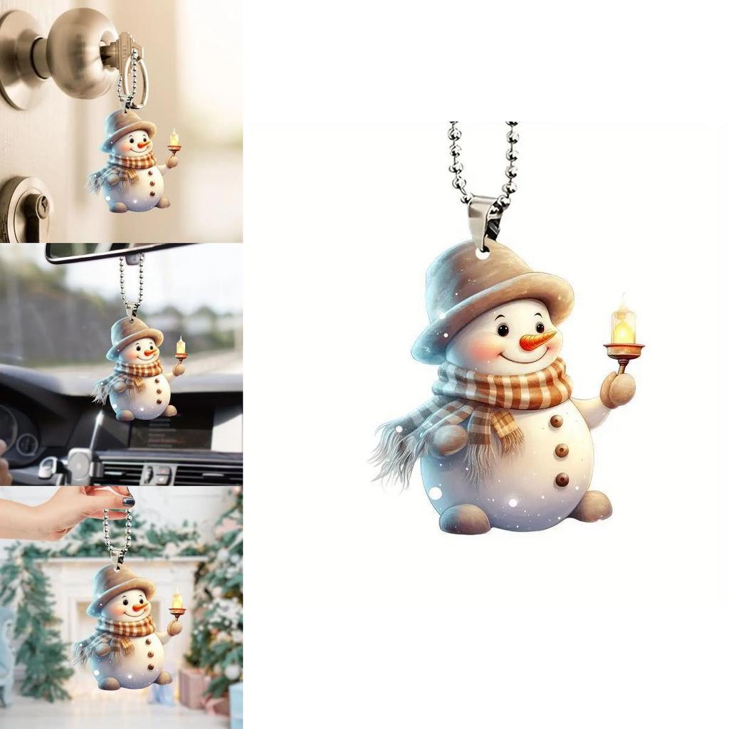Christmas Cute Handheld Candle Snowman Pattern Acrylic Pendant For Festive Decor