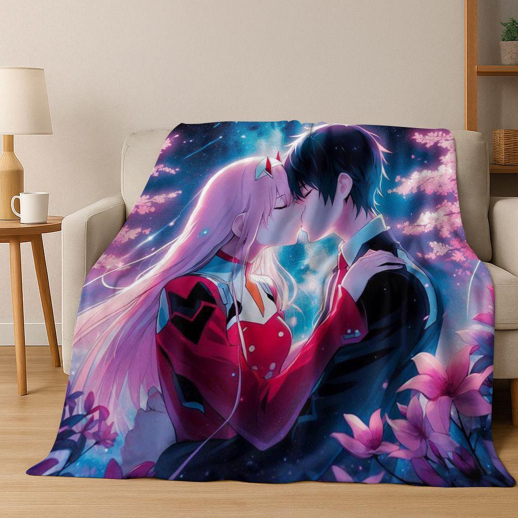 002 Zero Two DARLING In FRANXX Sexy Girl Cartoon Art Flannel Blanket,Cozy Soft Throw Blanket for Home Bedroom Bed Sofa Cover