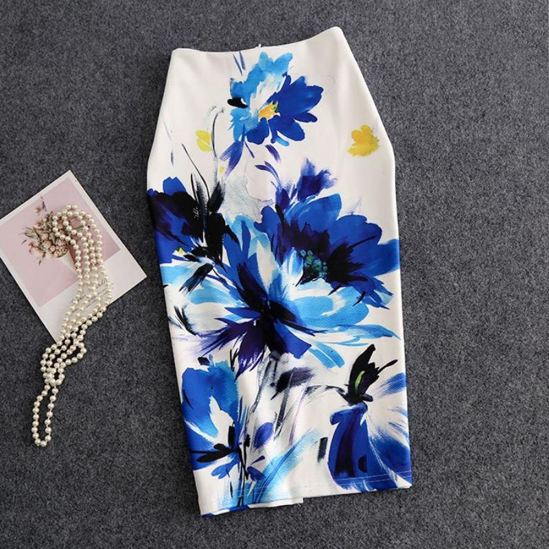 Printed Elegant Temperament Skirt Ladies Fashion Floral Bag Hip Skirt Sexy Summer Cool Retro Style