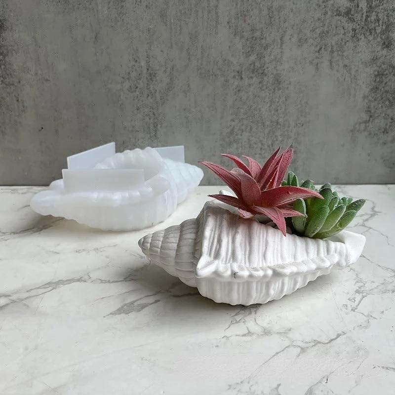 3D Handmade Conch Potted Flower Pot Mould Conch Silicone Mold Succulent Flower Pot Mold Gypsum Plaster Resin Concrete Molds