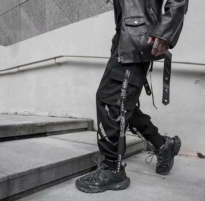 Men's Trendy Korean Hip Hop Ribbon Nine-Point Loose Pants