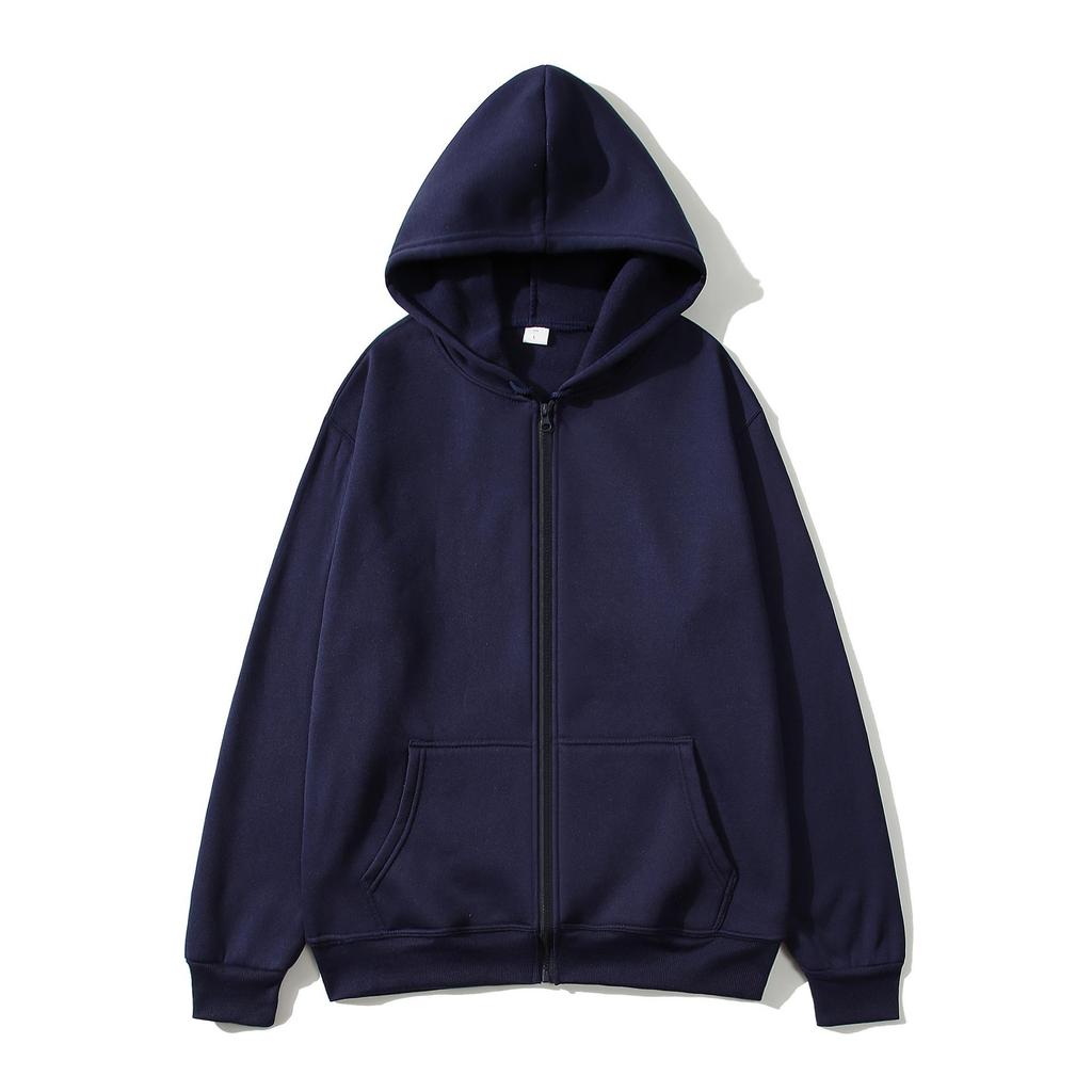 European & American Unisex Zip-Up Fleece Hoodie: Solid Color, Autumn/Winter Sportswear