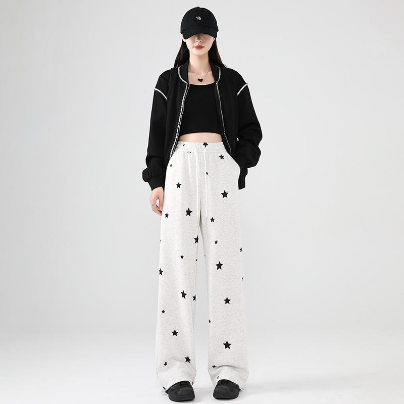 

Huamian casual sweatpants women s autumn and winter new high-waisted and thin loose wide-leg pants small straight sweatpants S
