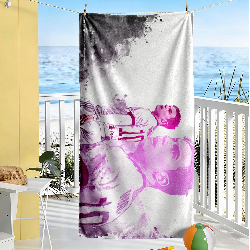 Football Stars Action Beach Towel High Absorbency & Quick-Dry Comfortable Lightweight Suitable for Swimming, Gym, Camping, Yoga Vacation