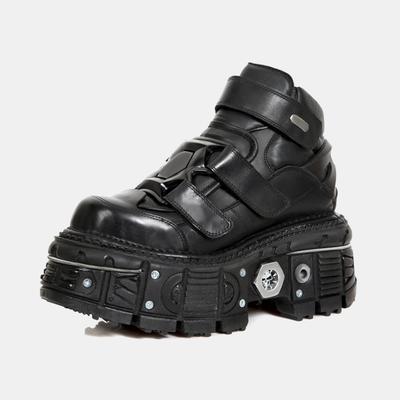 Fashion Women Dark Punk Chunky Shoes Platform Ankle Boots Gothic Style Lace Up Shoes Metal Motorcycle Boots Round Toe Chunky Boots