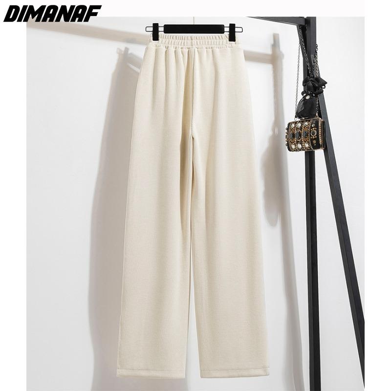 DIMANAF 2023 Plus Size Winter Lange Broek Vrouwen Elastisch Effen Casual Los Volle Lengte Basic Dame Broek Broek Katoen Dik A
