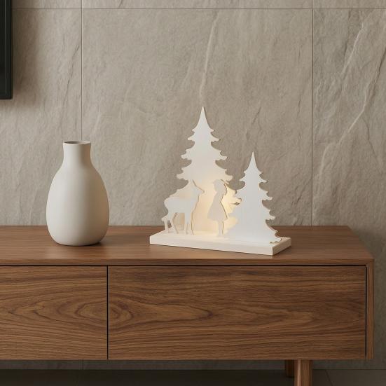 3D Printed PLA Home Decorations Christmas Girl Reindeer Tabletop Decor, Fairy Tale Forest Silhouette Nordic Simplicity Interior Decor with Tree,