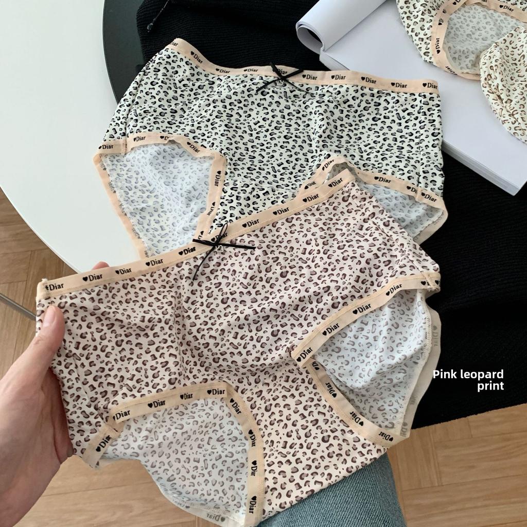 Women's Spring Summer Letter Leopard Print Ice Silk Quick Drying Low Rise Panties