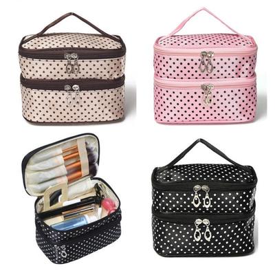 Reise-Kosmetik-Polka-Dot-Doppelschichten-Make-up-Kulturbeutel-Organizer-Aufbewahrungstasche